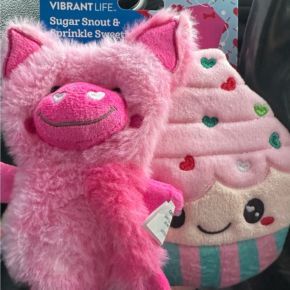 Pink Plush Pig and Cupcake Dog Toy Set